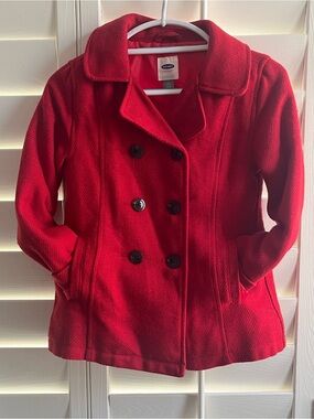 Old Navy Red Double-Breasted Peacoat with Notch Collar. Girls SZ 10-12